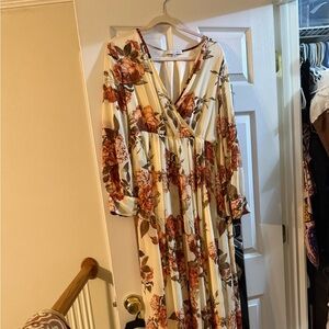 Baltic Born Floral Long Sleeve Dress in Cream and Brown